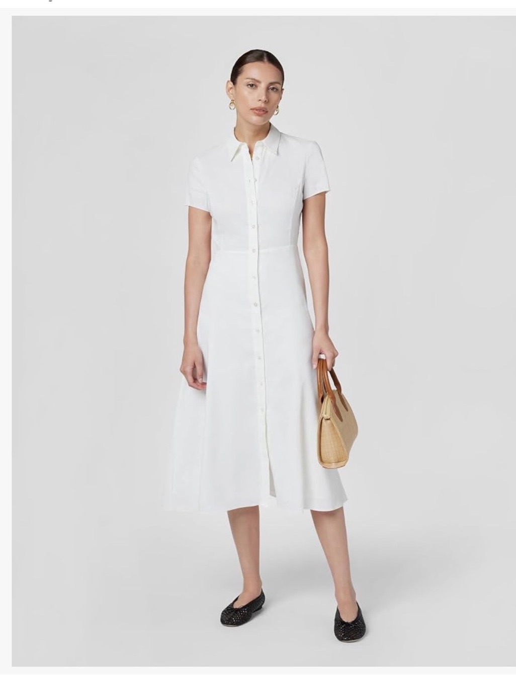 Theory White Short-Sleeve Button-Front Midi Dress